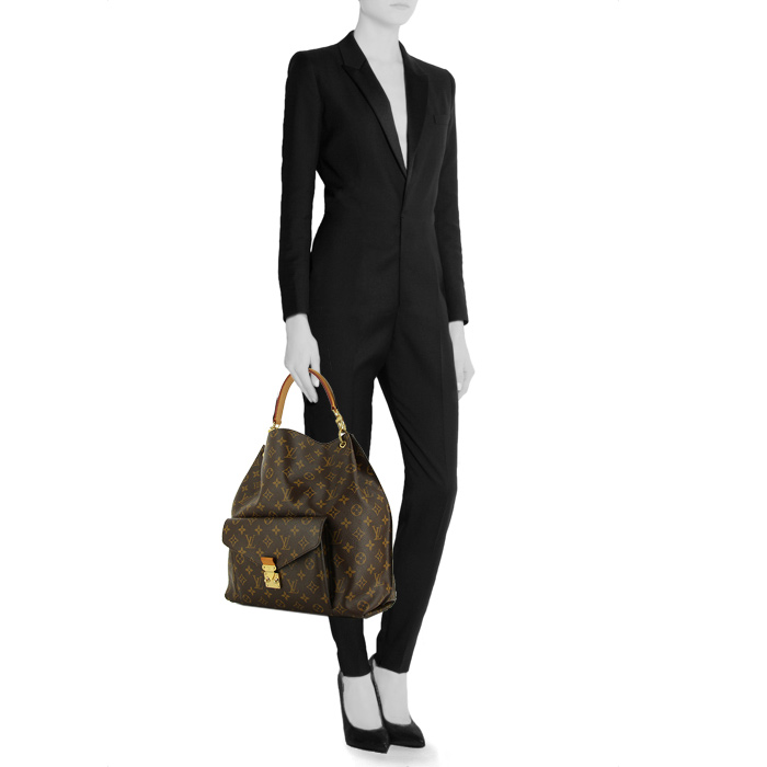 Shopping bag Louis Vuitton Metis in tela monogram marrone e pelle naturale - Detail D2