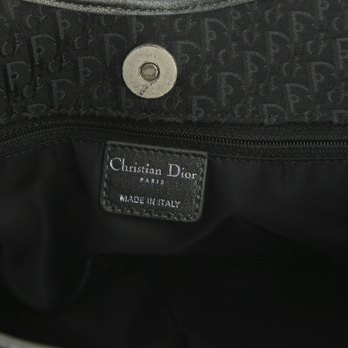 Bolso de mano Dior en lona monogram negra y cuero negro - Detail D3