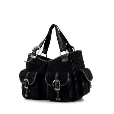 Borsa Dior in tela siglata nera e pelle nera