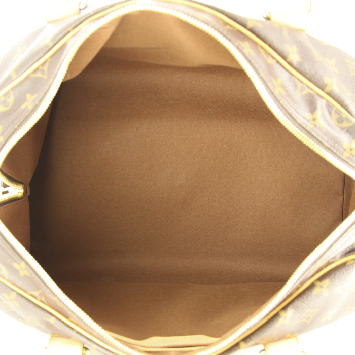 Borsa da viaggio Louis Vuitton Carryall in tela monogram marrone e pelle naturale - Detail D2