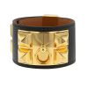 Bracelet manchette Hermes Médor en plaqué or et cuir noir - 00pp thumbnail