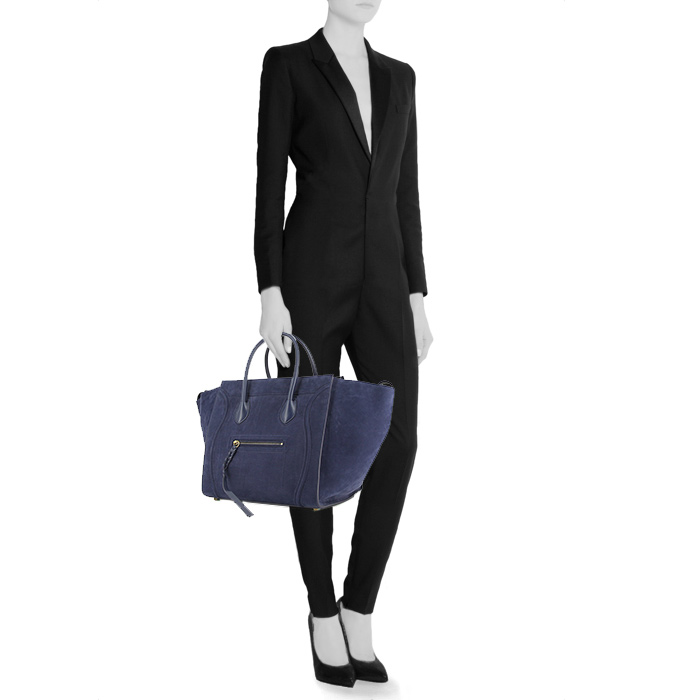 Borsa Celine Phantom in camoscio blu scuro e pelle blu - Detail D1