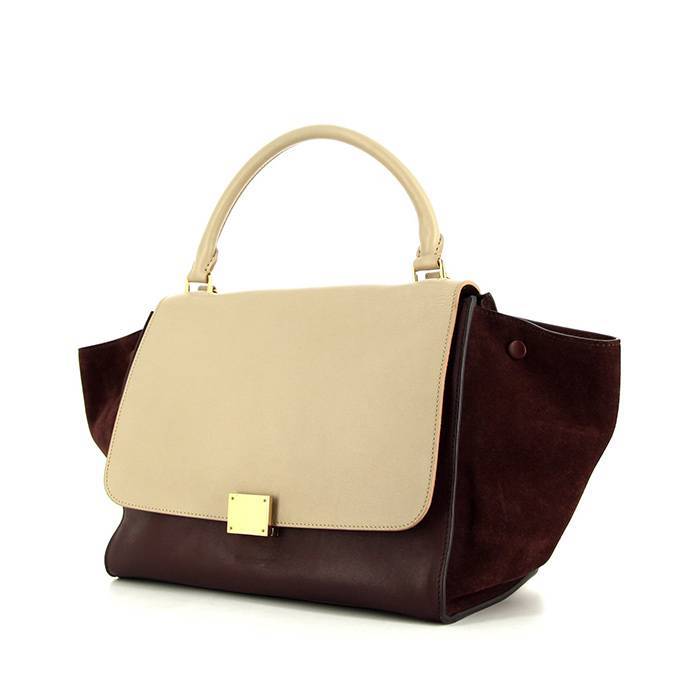 Celine Trapeze large model handbag in beige and burgundy leather and burgundy suede - 00pp