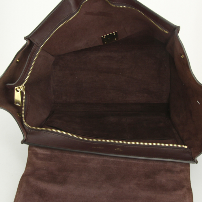 Celine  Trapeze large model  handbag  in beige and burgundy leather  and burgundy suede - Detail D2