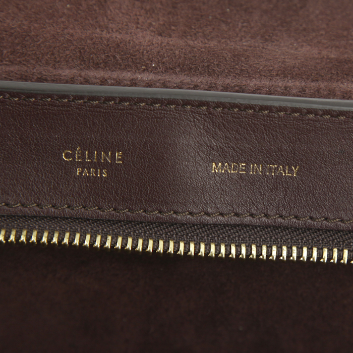 Bolso de mano Celine  Trapeze modelo grande  en cuero beige y color burdeos y ante color burdeos - Detail D3