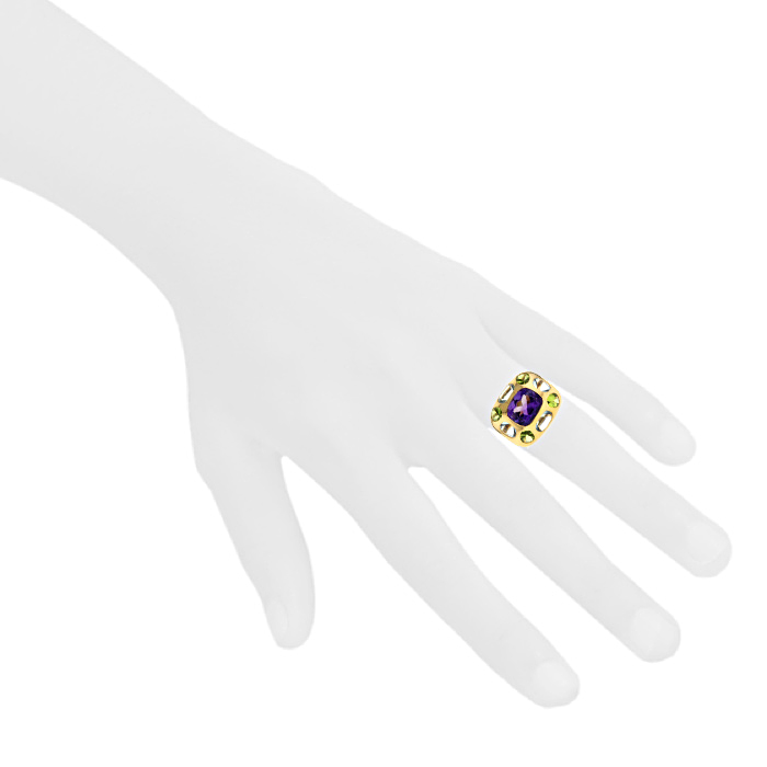 Chanel Baroque medium model ring in yellow gold,  aquamarine and peridots and in amethyst - Detail D1