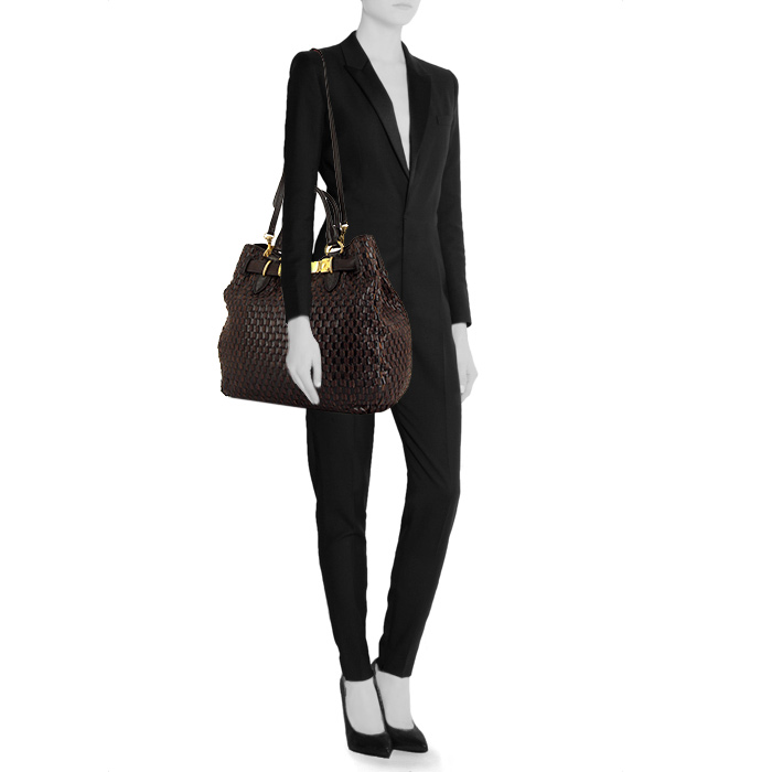 Miu Miu handbag in brown two tones braided leather - Detail D1