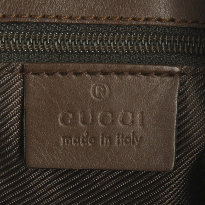 Gucci Jackie handbag in beige monogram canvas and brown leather - Detail D3