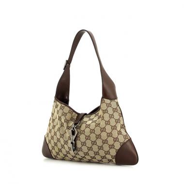 Borsa Gucci Jackie in tela monogram beige e pelle marrone