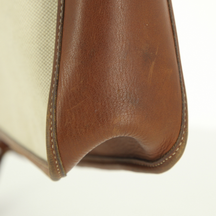 Borsa a spalla Hermes Vespa in pelle marrone e tela beige - Detail D4