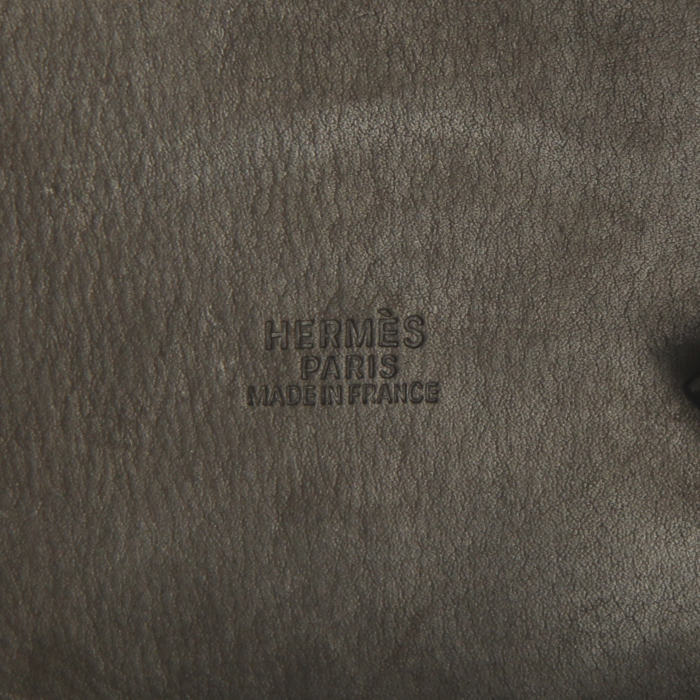 Sac à main Hermes Picotin en cuir Barénia marron-chocolat et cuir vert Kiwi - Detail D3