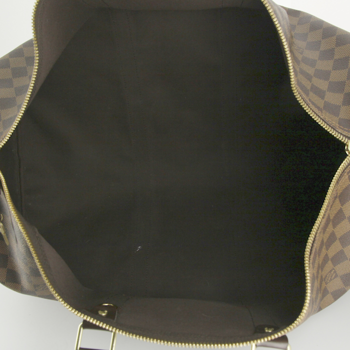Sac de voyage Louis Vuitton Keepall 50 cm en toile damier marron et cuir marron - Detail D2
