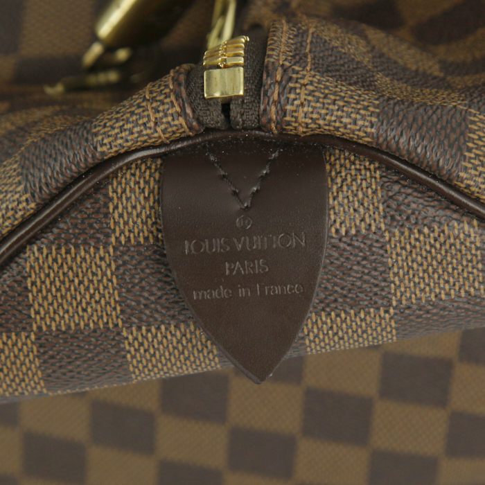 Louis Vuitton Keepall 50 cm travel bag in brown damier canvas and brown leather - Detail D3
