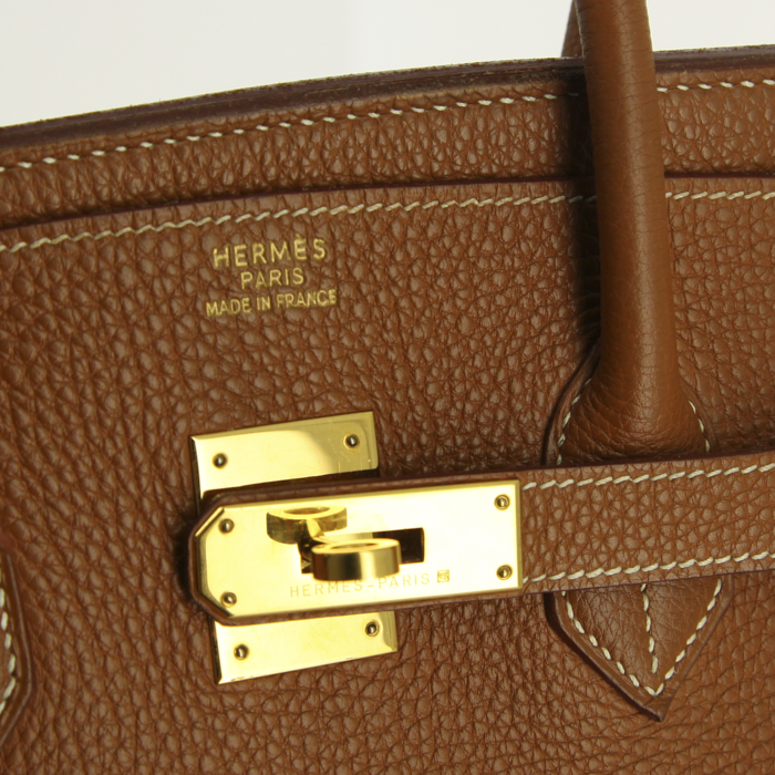 Sac à main Hermes Birkin 35 cm en cuir togo gold - Detail D3
