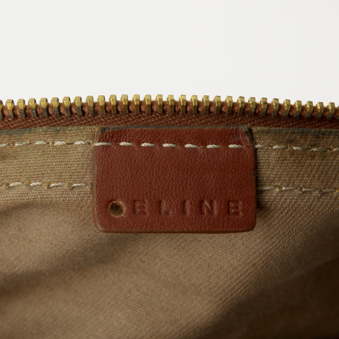 Celine Boogie handbag in brown leather and beige monogram canvas - Detail D3