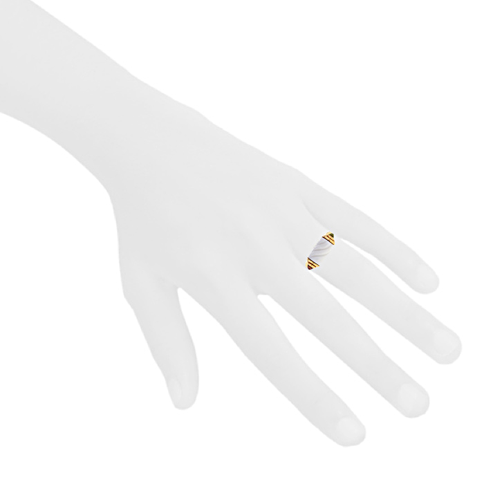 Anello Bulgari Tronchetto in oro giallo e ceramica, in tormalina rosa e peridoto - Detail D1