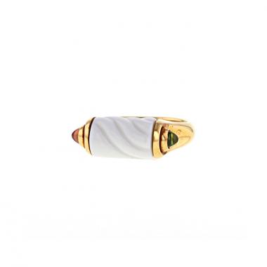 Bulgari Tronchetto ring in yellow gold and ceramic, in tourmaline and in peridot