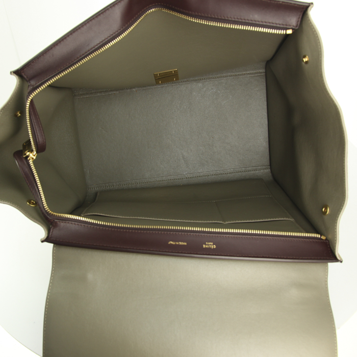 Sac Celine Trapeze grand modèle en cuir bordeaux et prune et daim beige - Detail D2