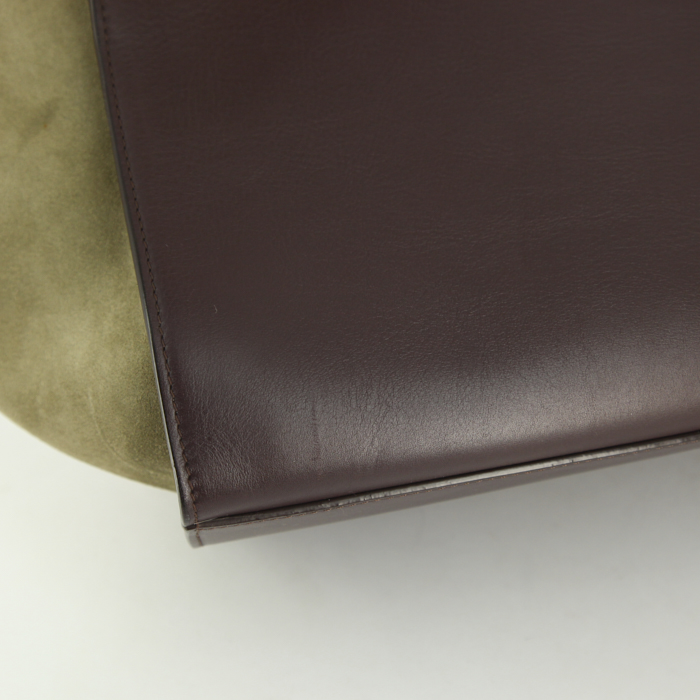 Bolso Celine Trapeze modelo grande en cuero color burdeos y morado y ante beige - Detail D4