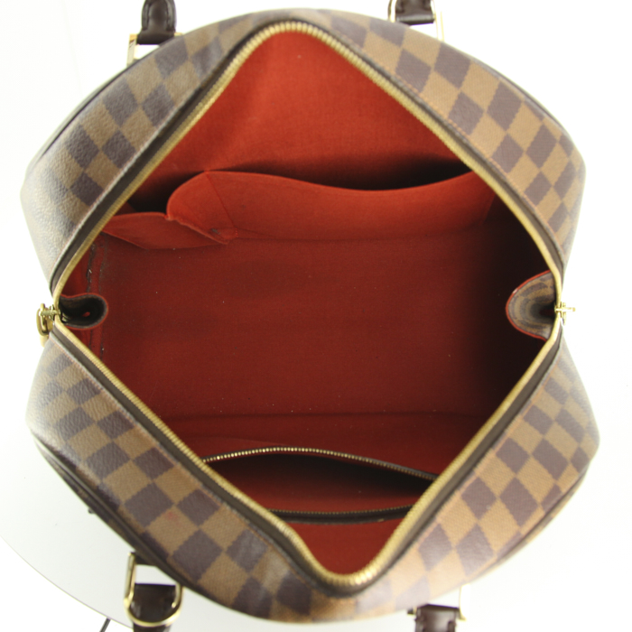 Sac à main Louis Vuitton Nolita en toile damier ébène et cuir marron - Detail D2