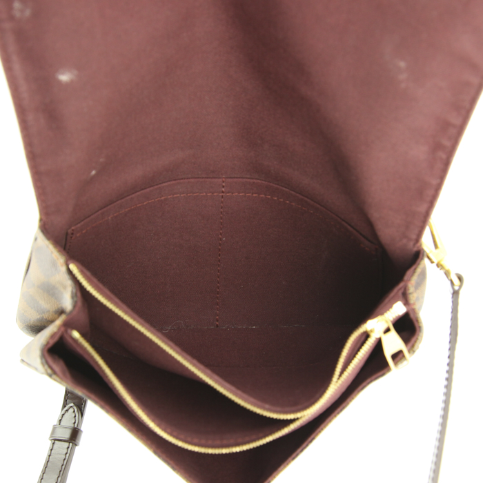 Louis Vuitton shoulder bag in ebene damier canvas and brown leather - Detail D2