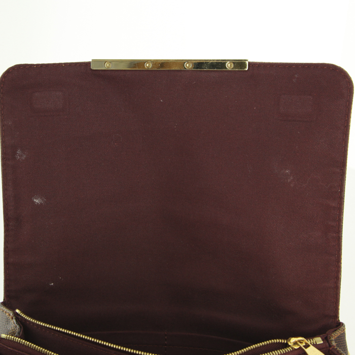 Louis Vuitton shoulder bag in ebene damier canvas and brown leather - Detail D3