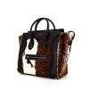 Bolso de mano Celine Luggage modelo mediano en piel de potro tricolor negra, blanca y marrón y cuero negro - 00pp thumbnail