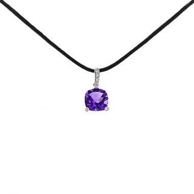 Poiray Fille Antique pendant in white gold,  diamonds and amethyst