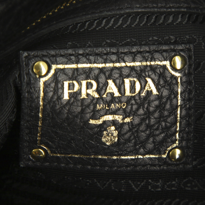 Sac cabas Prada en cuir grainé noir - Detail D4