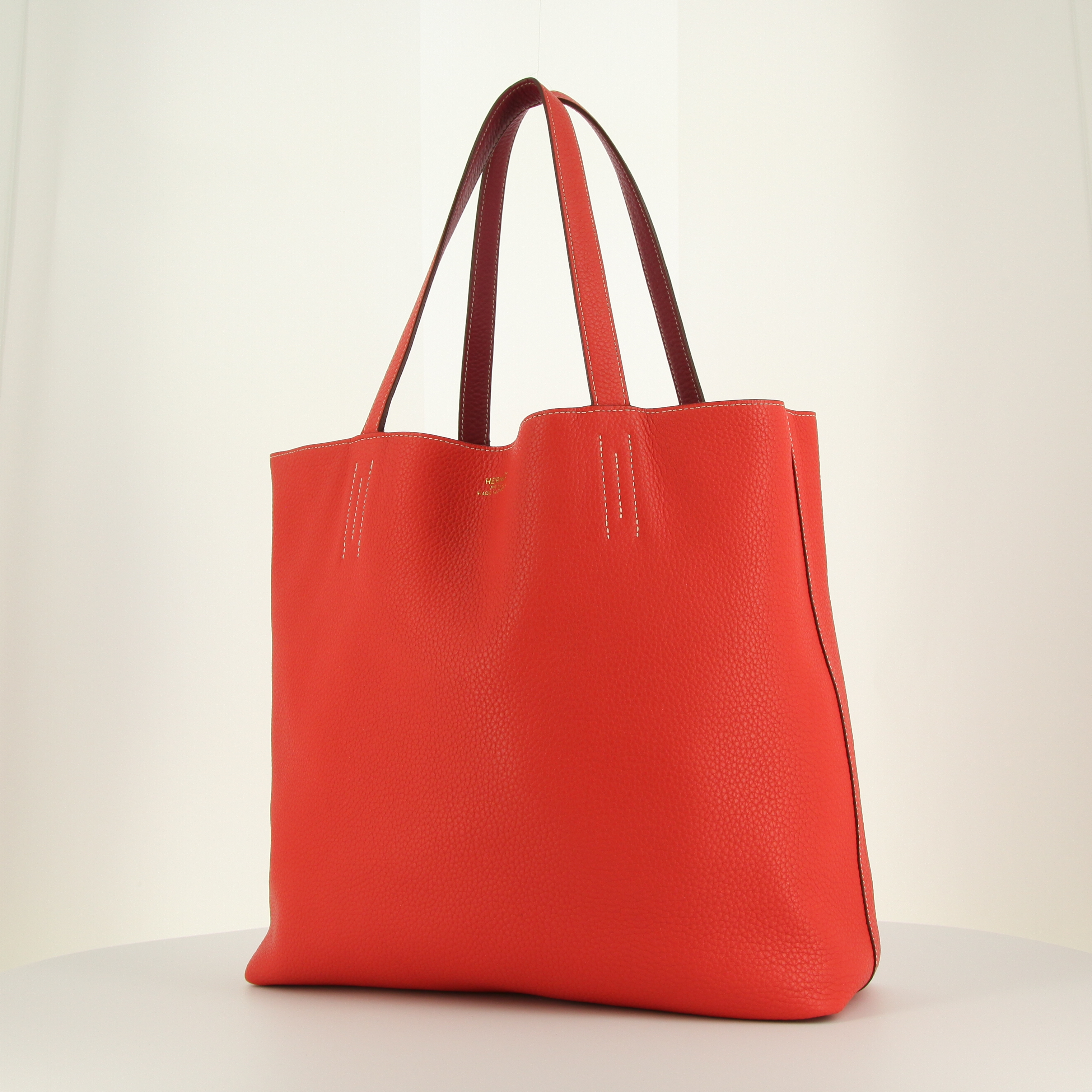 Hermes Double Sens large model shopping bag in pink and fushia pink two tones togo leather - Detail D2