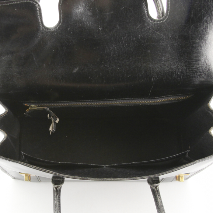 Hermes Drag handbag in black box leather - Detail D2