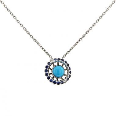Collana Boucheron Ma Jolie in oro bianco,  zaffiri e diamanti e turchese