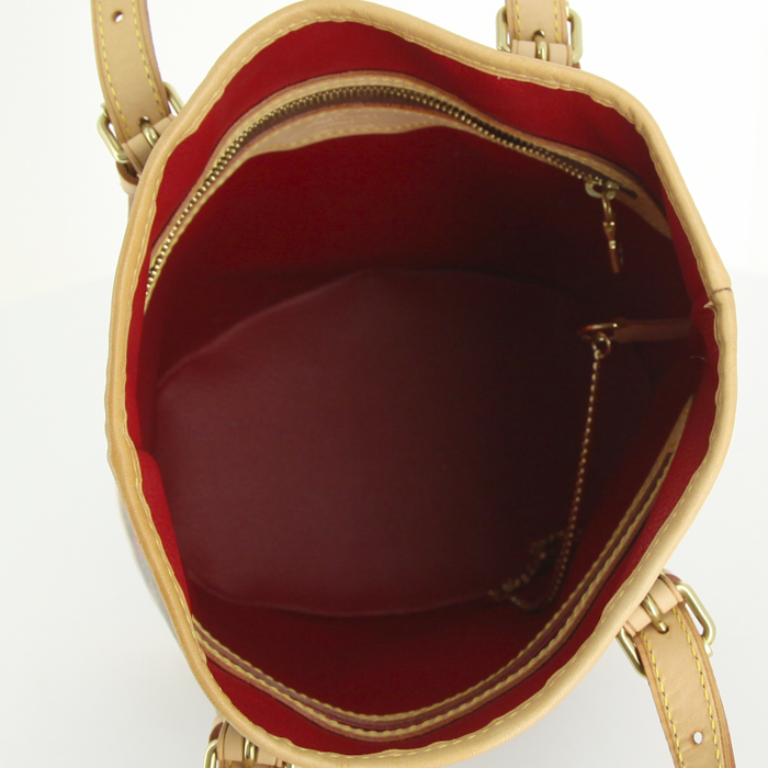 Bolso Cabás Louis Vuitton Bucket en lona Monogram marrón y roja y cuero natural - Detail D2