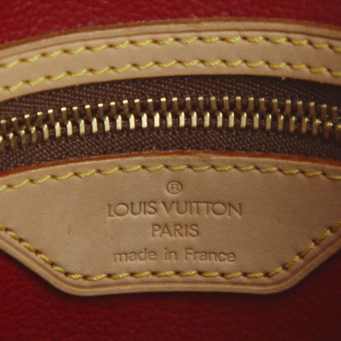 Sac cabas Louis Vuitton Bucket en toile monogram marron et rouge et cuir naturel - Detail D3