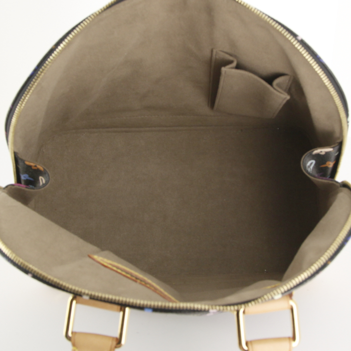 Sac à main Louis Vuitton Alma en toile monogram multicolore noire et cuir naturel - Detail D2