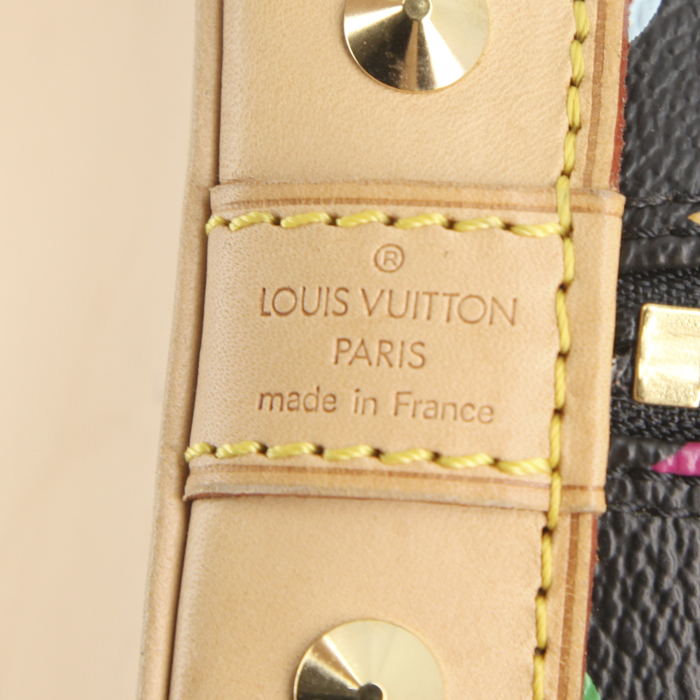 Sac à main Louis Vuitton Alma en toile monogram multicolore noire et cuir naturel - Detail D3