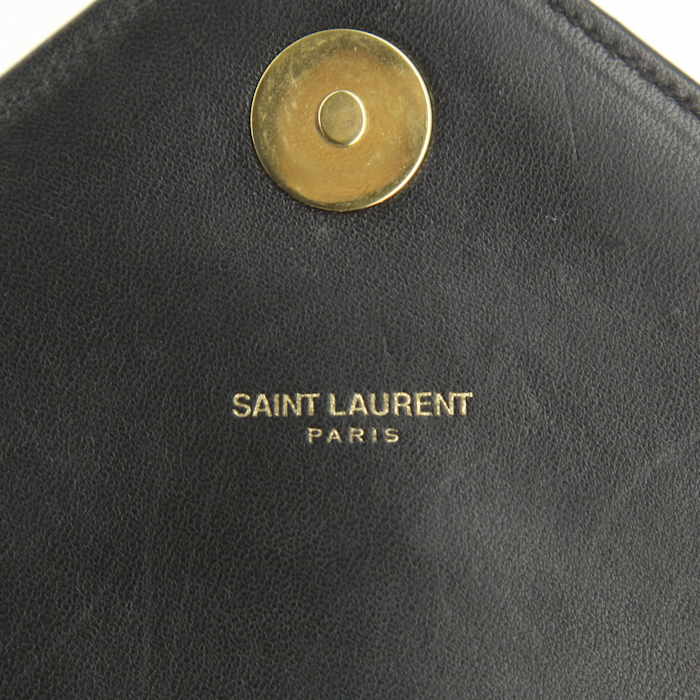 Saint Laurent College shoulder bag in black chevron quilted leather - Detail D4