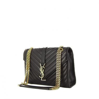 Saint Laurent College shoulder bag in black chevron quilted leather