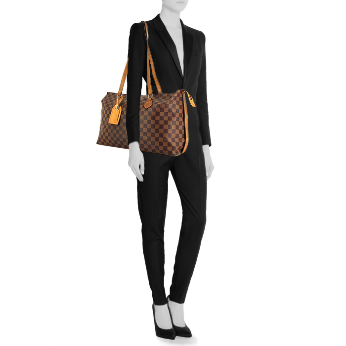 Bolso Cabás Louis Vuitton en lona a cuadros y cuero natural - Detail D1