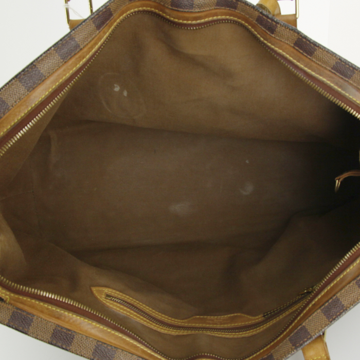 Louis Vuitton shopping bag in damier canvas and natural leather - Detail D2
