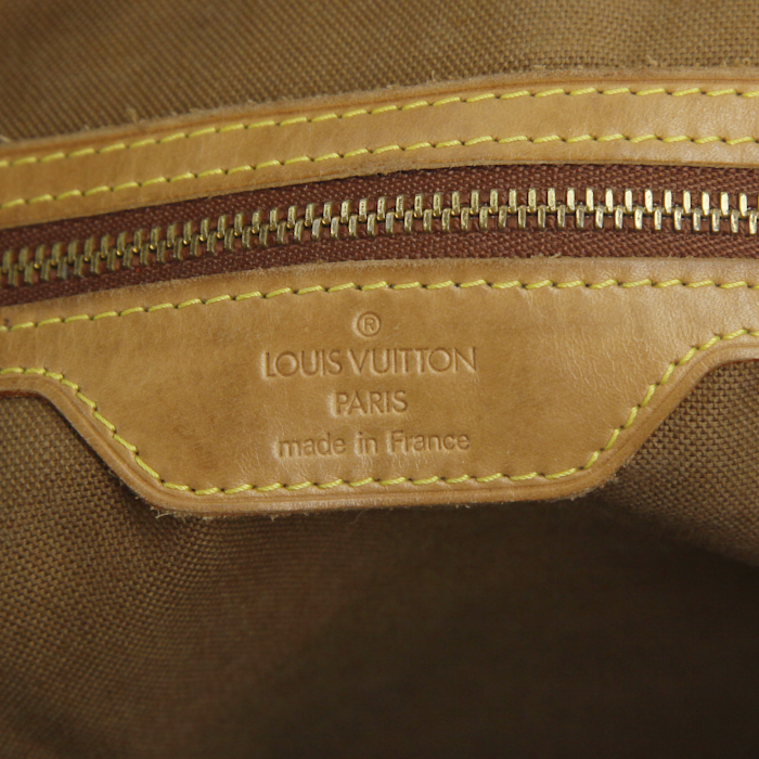 Louis Vuitton shopping bag in damier canvas and natural leather - Detail D4