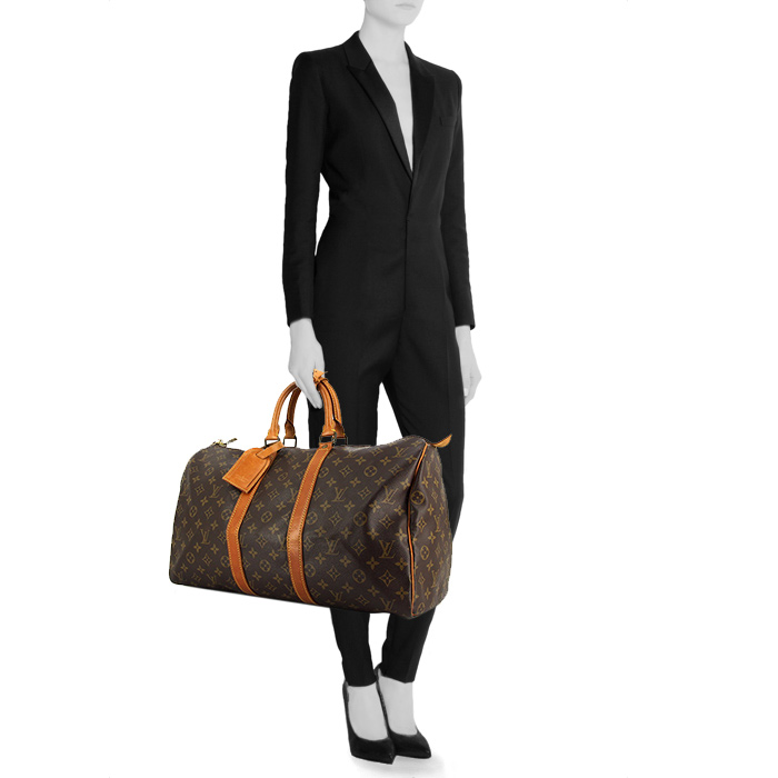 Borsa da viaggio Louis Vuitton Keepall 45 in tela monogram e pelle naturale - Detail D1
