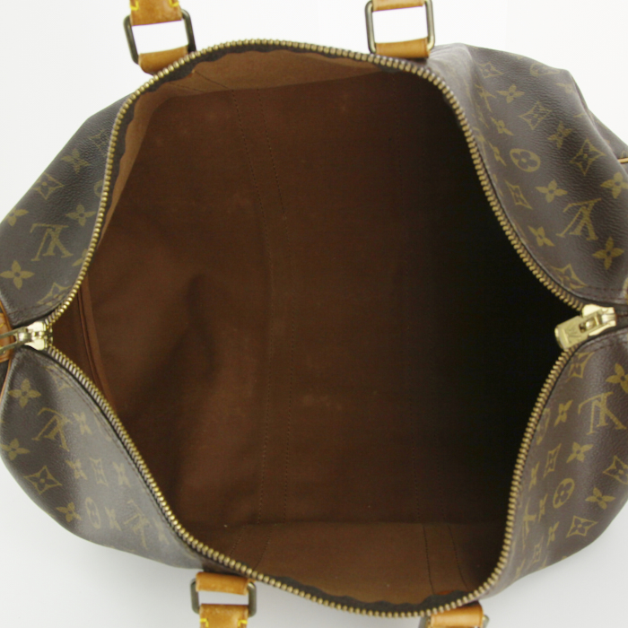 Sac de voyage Louis Vuitton Keepall 45 en toile monogram et cuir naturel - Detail D2