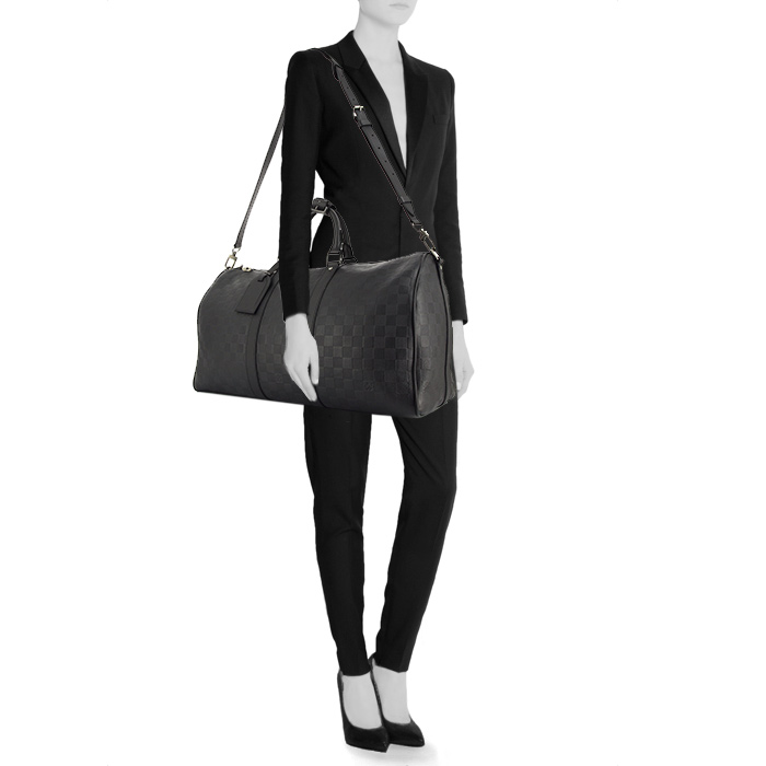 Borsa da viaggio Louis Vuitton Keepall - Travel Bag in pelle nera a scacchi - Detail D1