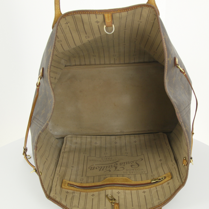 Louis Vuitton Neverfull large model shopping bag in brown monogram canvas and natural leather - Detail D2