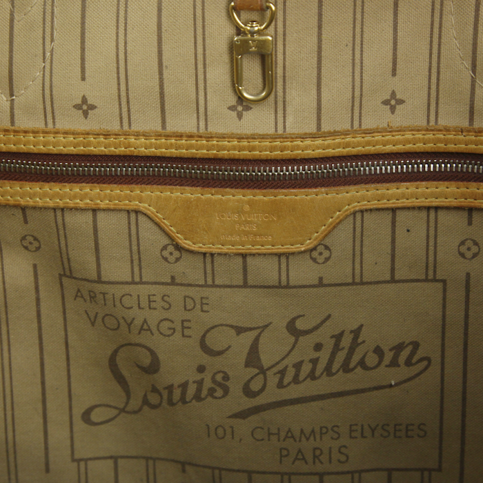 Louis Vuitton Neverfull large model shopping bag in brown monogram canvas and natural leather - Detail D3