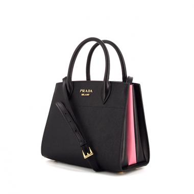 Bolso bandolera Prada Bibliothèque en cuero bicolor negro y rosa