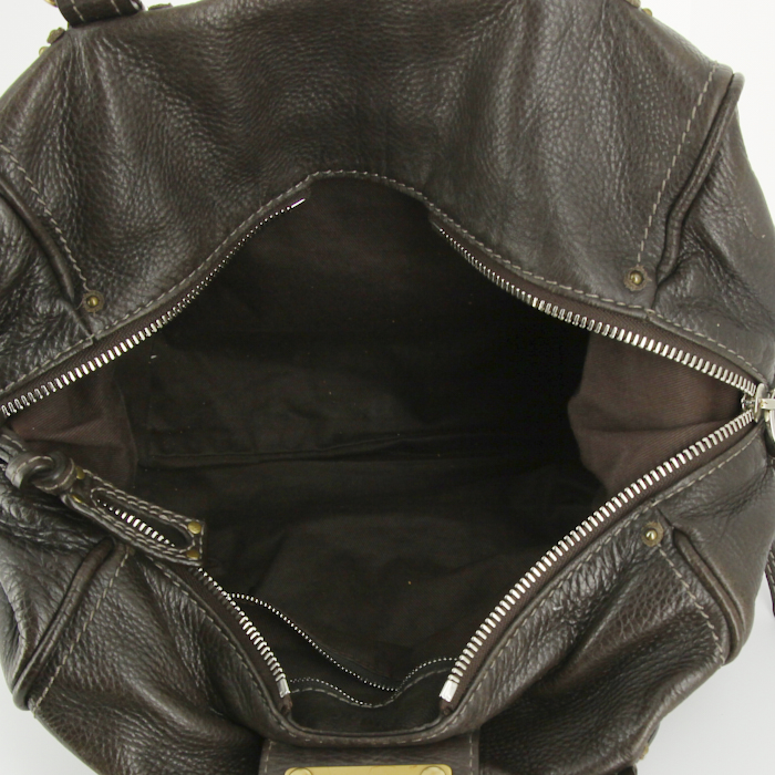 Bolso de mano Chloé Paddington en cuero granulado marrón chocolate - Detail D2