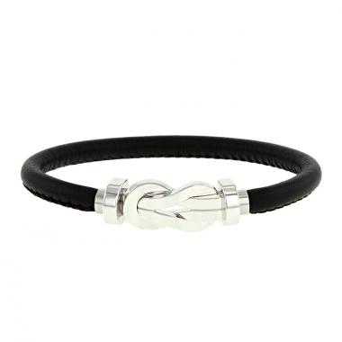 Brazalete Fred 8°0 en oro blanco y cuero