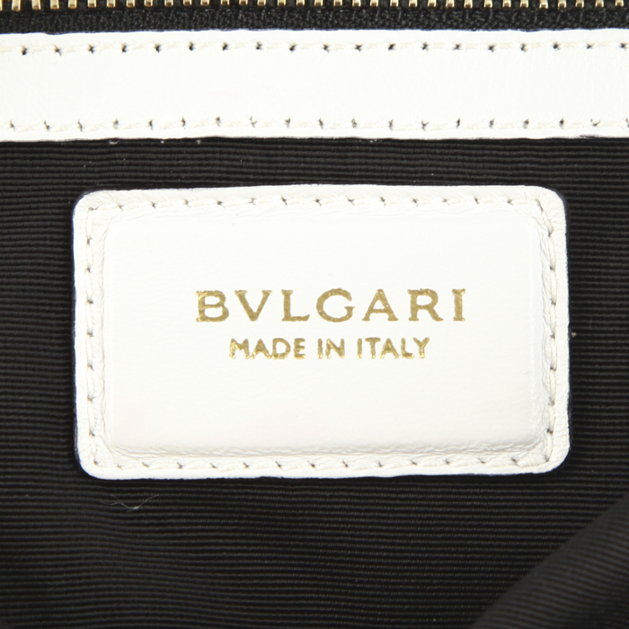 Bulgari handbag in green, white and black leather and grey python - Detail D4